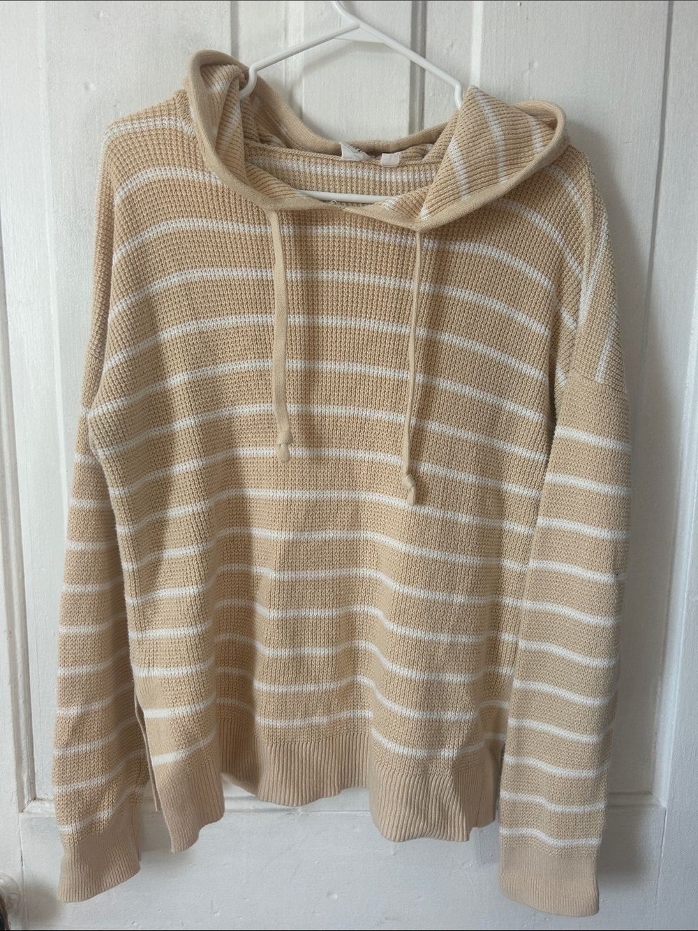 GAP Beige and White Striped Knit Hoodie